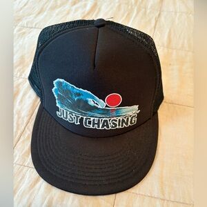 Black Trucker Hat with Just Chasing - surfer hat